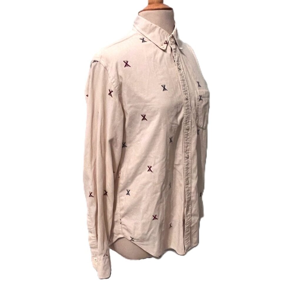 J. Crew Corduroy Vintage Shirt Men Medium Cream Ski Print Button Down Corduroy - Picture 3 of 9